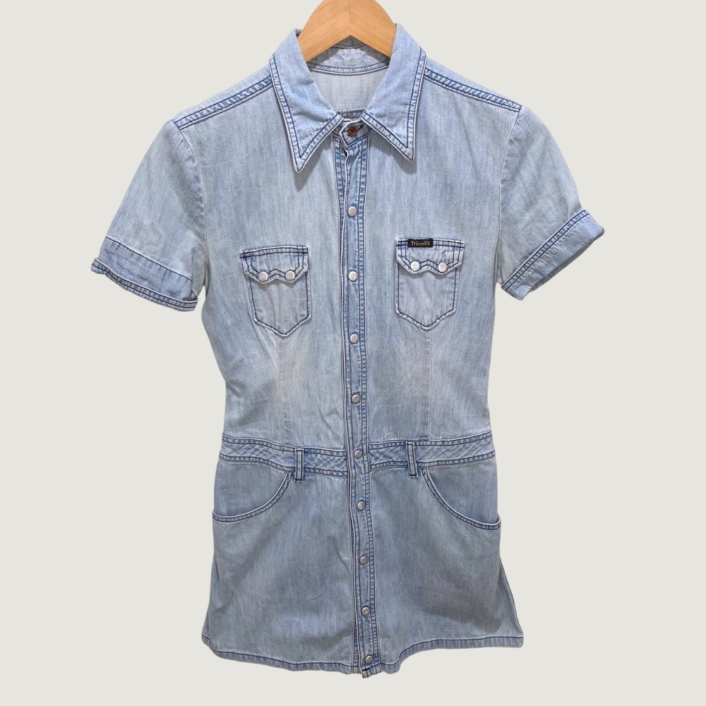 Diesel Vintage Light Wash Denim Mini Dress Made in Italy Blue Size Small